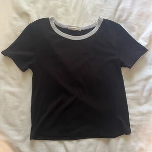 Ribbed Tight Black T-Shirt with White Collar
